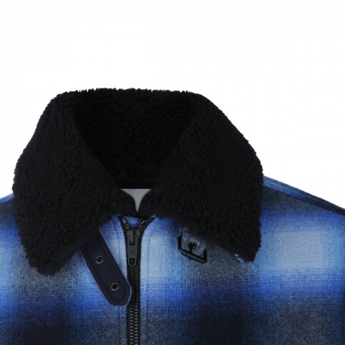 BLUE AND BLACK WOOL CHECK CASUAL JACKET