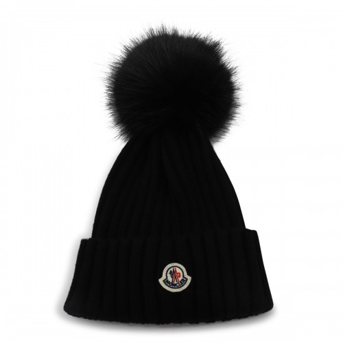 BLACK WOOL POM POM  BEANIE