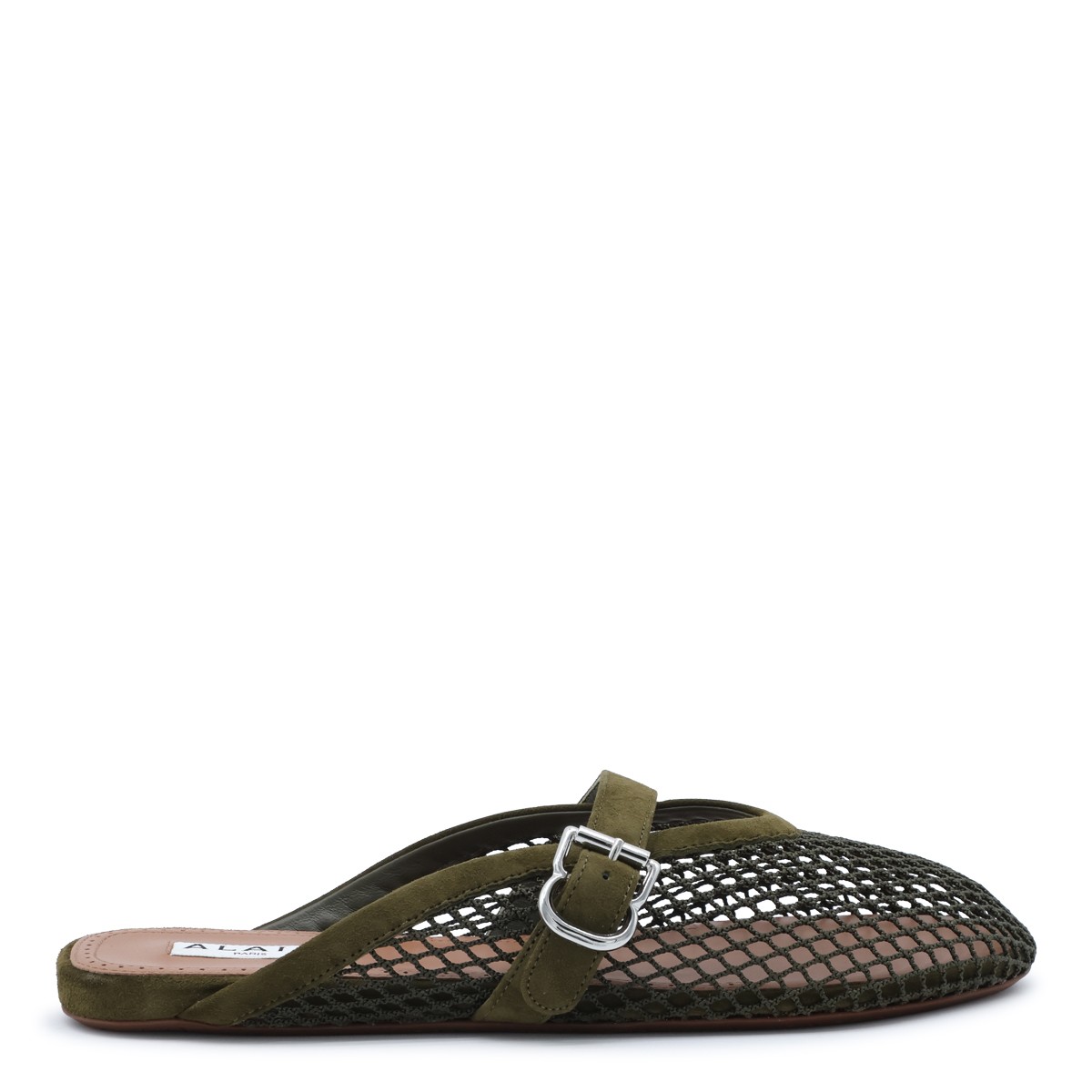 VERT CAMOUFLAGE LEATHER FISHNET MULES...