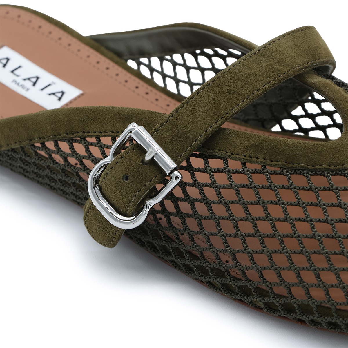VERT CAMOUFLAGE LEATHER FISHNET MULES...