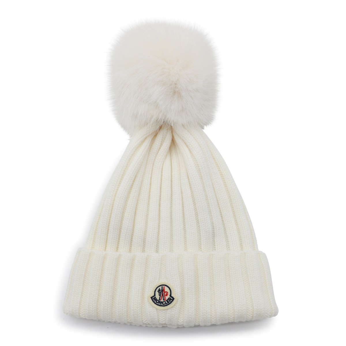 WHITE VIRGIN WOOL POM POM BEANIE