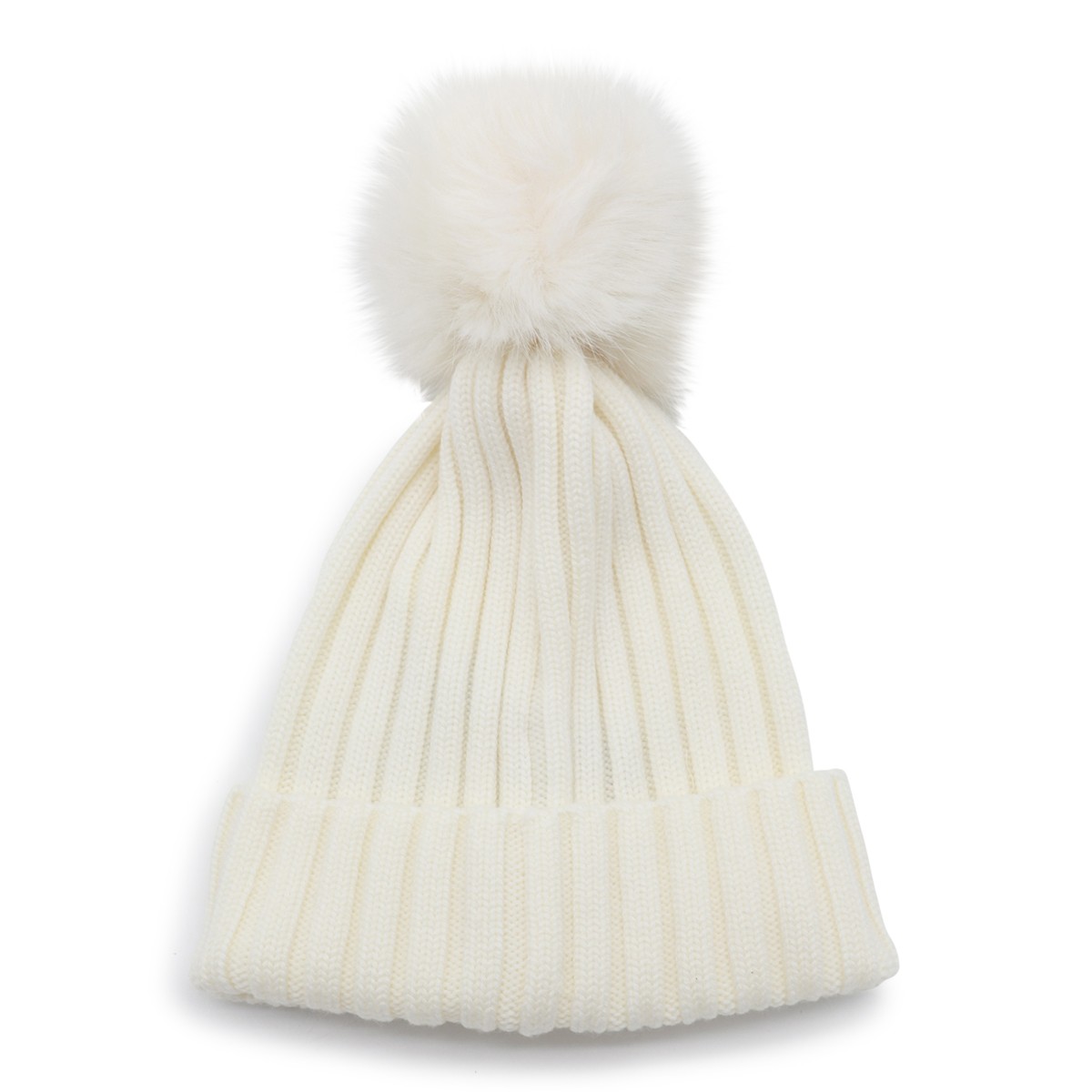 WHITE VIRGIN WOOL POM POM BEANIE