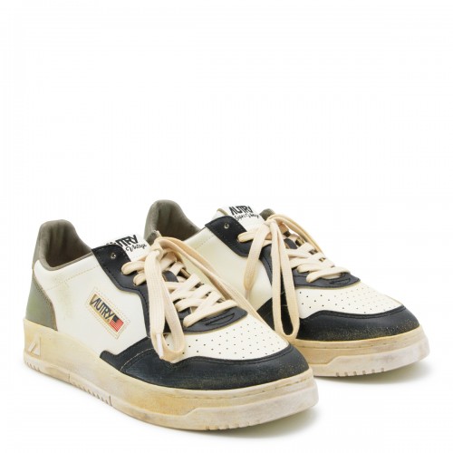 WHITE BLACK AND GREEN LEATHER SUPER VINTAGE SNEAKERS