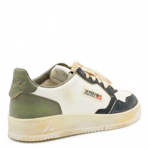 WHITE BLACK AND GREEN LEATHER SUPER VINTAGE SNEAKERS