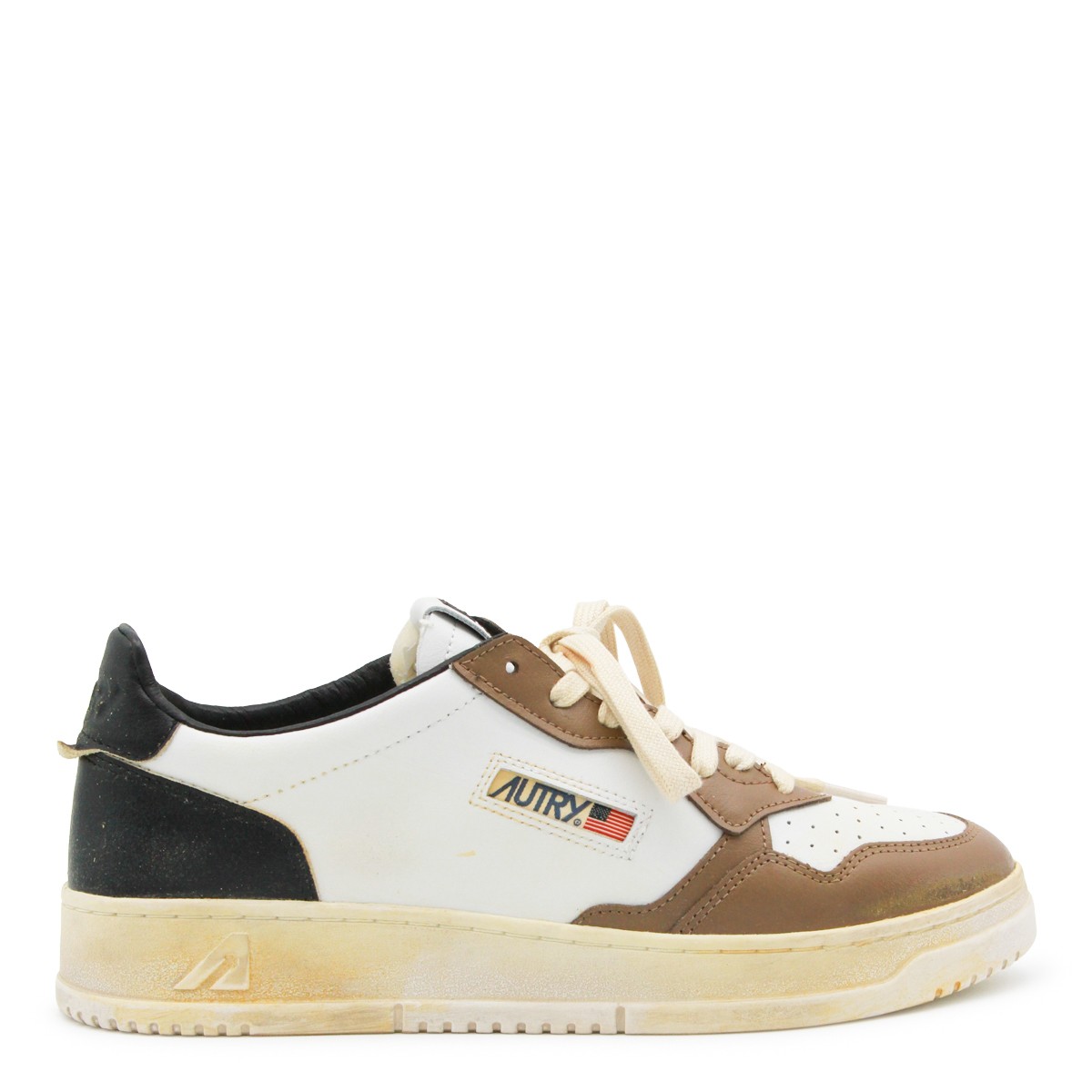WHITE BLACK AND BROWN LEATHER SUPER...
