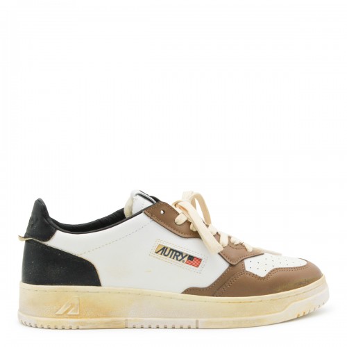 WHITE BLACK AND BROWN LEATHER SUPER VINTAGE SNEAKERS