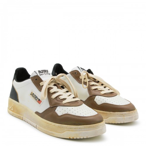 WHITE BLACK AND BROWN LEATHER SUPER VINTAGE SNEAKERS