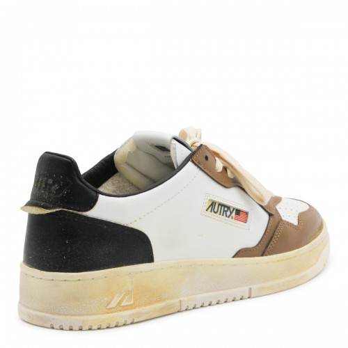 WHITE BLACK AND BROWN LEATHER SUPER VINTAGE SNEAKERS