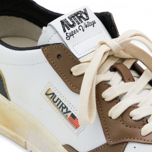 WHITE BLACK AND BROWN LEATHER SUPER VINTAGE SNEAKERS