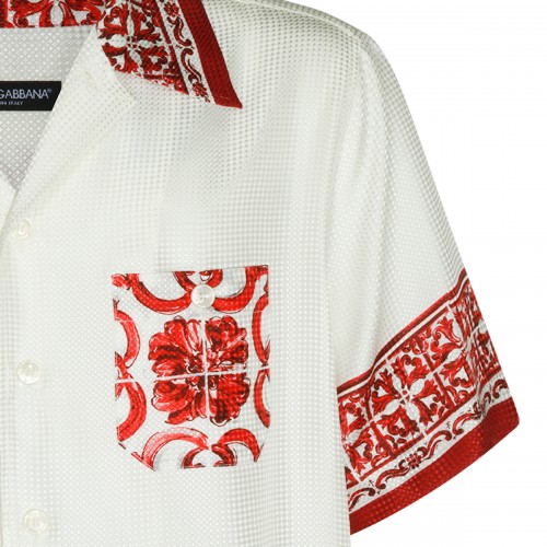 RED AND WHITE SILK MAIOLICA SHIRT