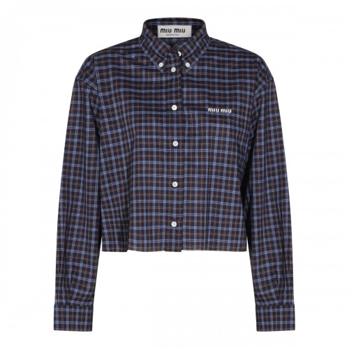 BROWN AND BLUE COTTON SHIRT