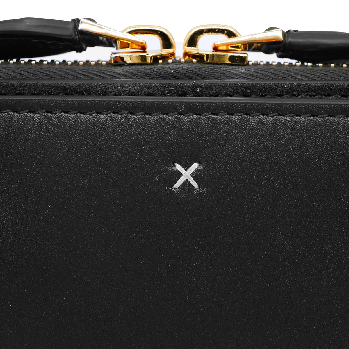 BLACK LEATHER DELTA SMALL TOP HANDLE BAG