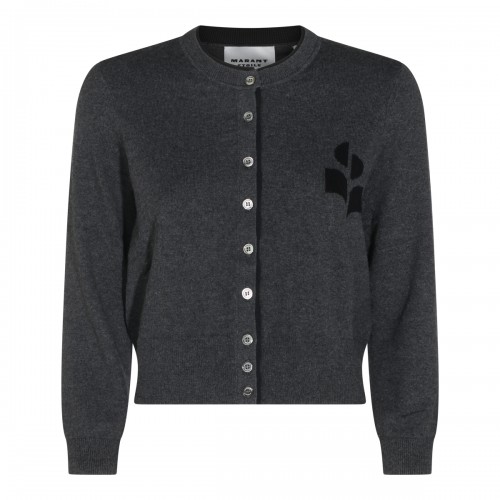 ANTHRACITE AND BLACK COTTON AND WOOL BLEND CARDIGAN