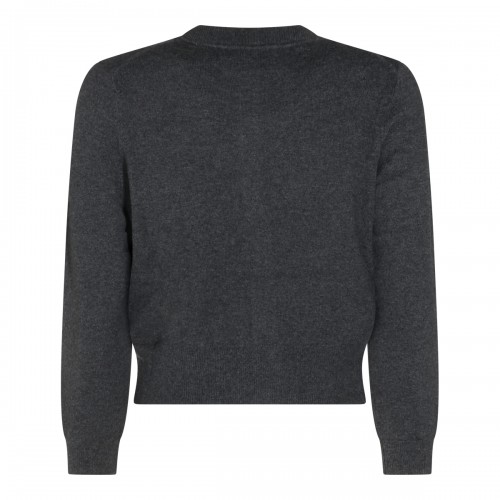 ANTHRACITE AND BLACK COTTON AND WOOL BLEND CARDIGAN