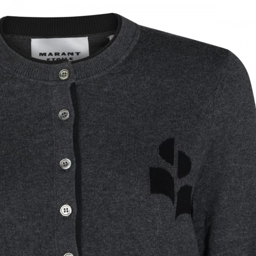 ANTHRACITE AND BLACK COTTON AND WOOL BLEND CARDIGAN