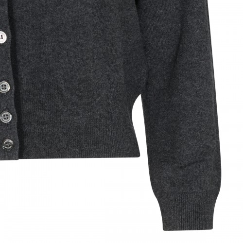 ANTHRACITE AND BLACK COTTON AND WOOL BLEND CARDIGAN