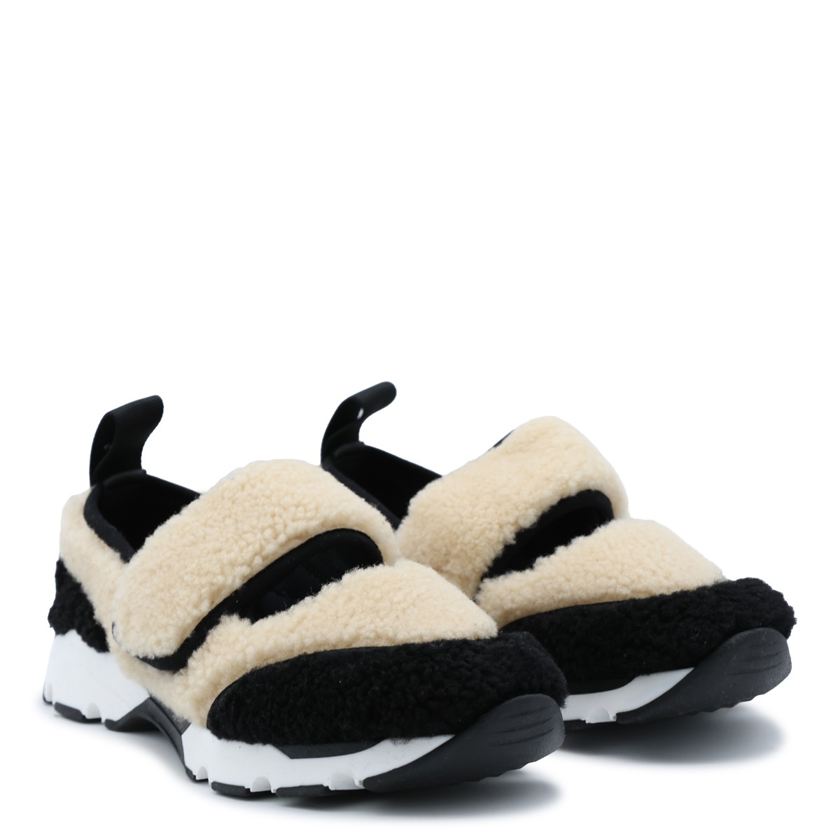 BEIGE AND BLACK SHEARLING FLATS