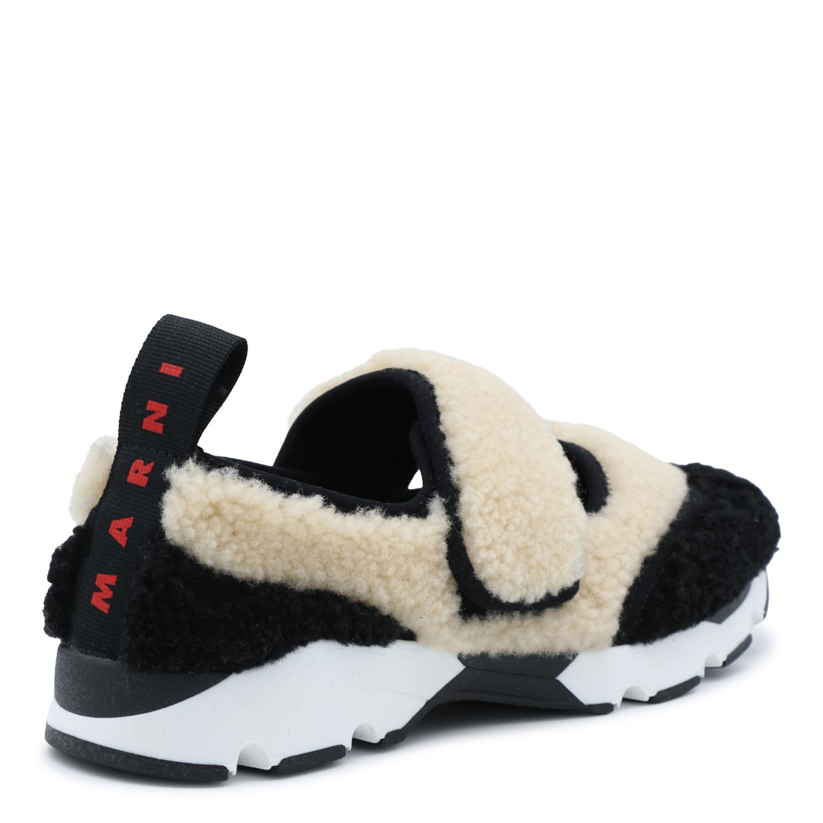 BEIGE AND BLACK SHEARLING FLATS