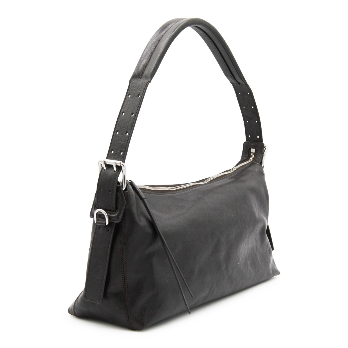 DARK BROWN LEATHER BELTED BAGUETTE...