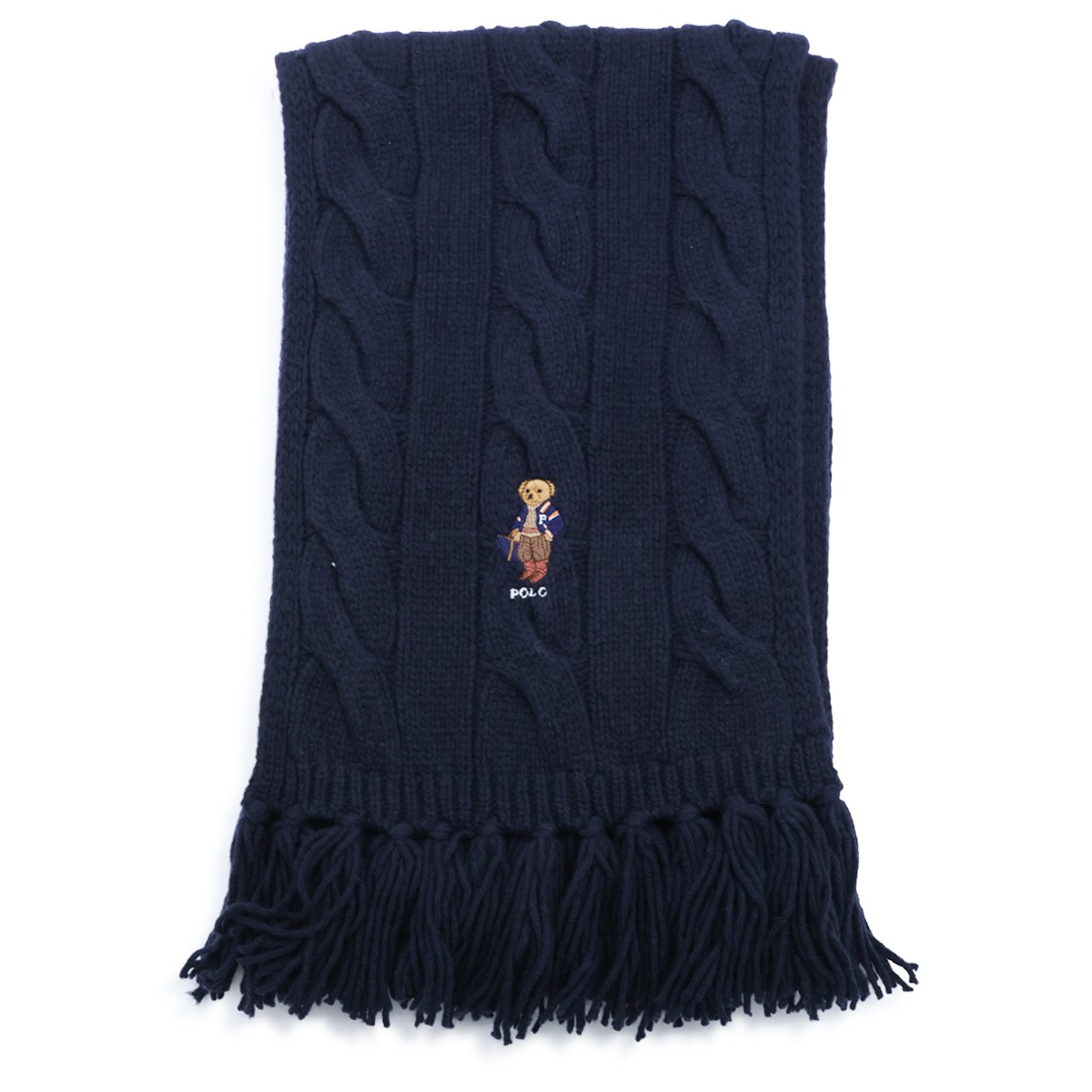 NAVY WOOL BLEND KNITTED SCARF