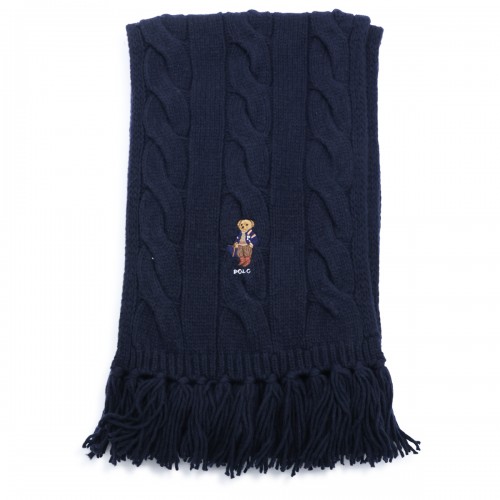 NAVY WOOL BLEND KNITTED SCARF