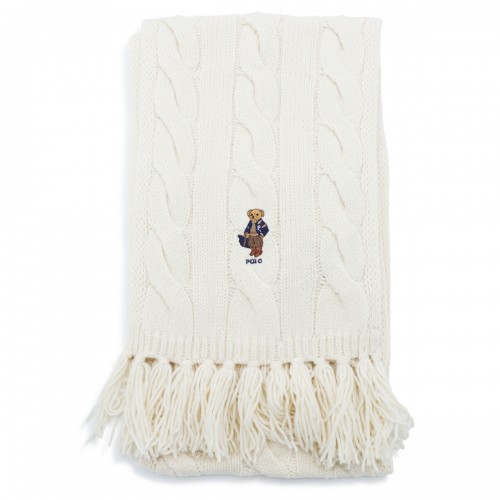CREAM WOOL BLEND KNITTED SCARF