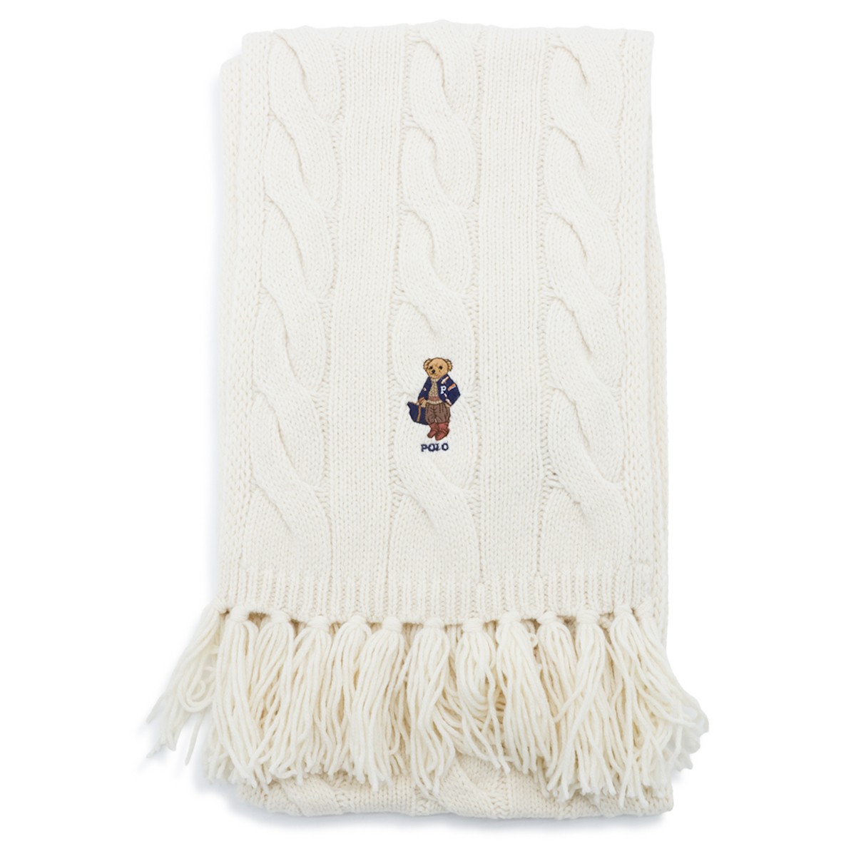 CREAM WOOL BLEND KNITTED SCARF