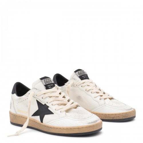 WHITE AND BLACK LEATHER BALL STAR LOW TOP SNEAKERS