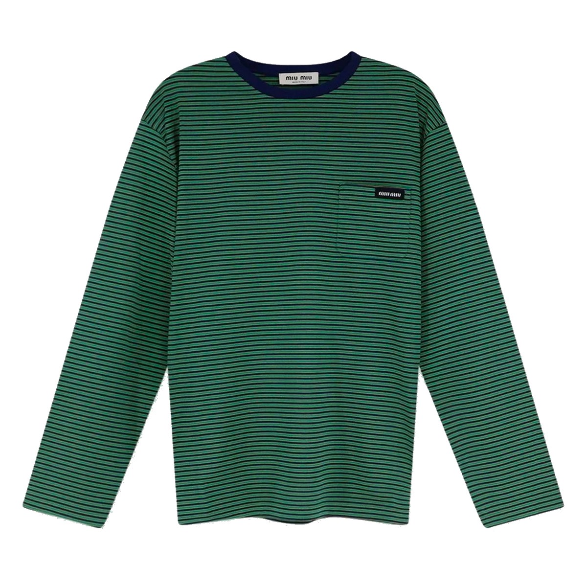 NAVY AND GREEN COTTON STRIPED T-SHIRT