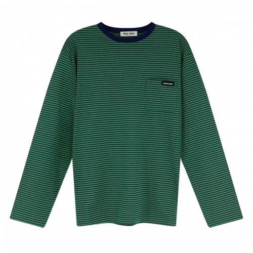 NAVY AND GREEN COTTON STRIPED T-SHIRT