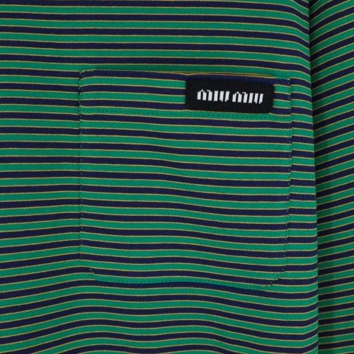 NAVY AND GREEN COTTON STRIPED T-SHIRT