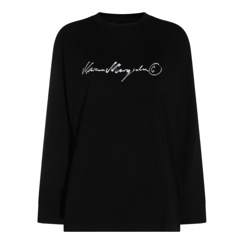 BLACK COTTON HANDWRITTEN T-SHIRT