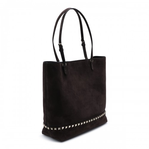 BROWN SUEDE ROCKSTUD TOTE