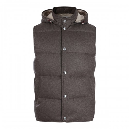DARK BROWN WOOL VEST DOWN JACKET
