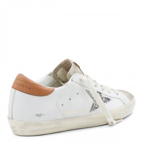 WHITE BEIGE AND BROWN LEATHER SUPERSTAR SNEAKERS
