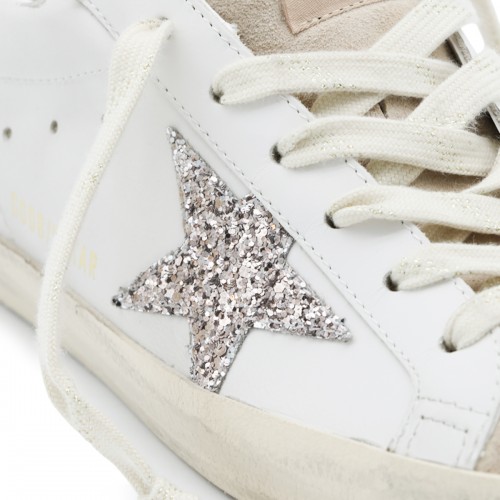 WHITE BEIGE AND BROWN LEATHER SUPERSTAR SNEAKERS