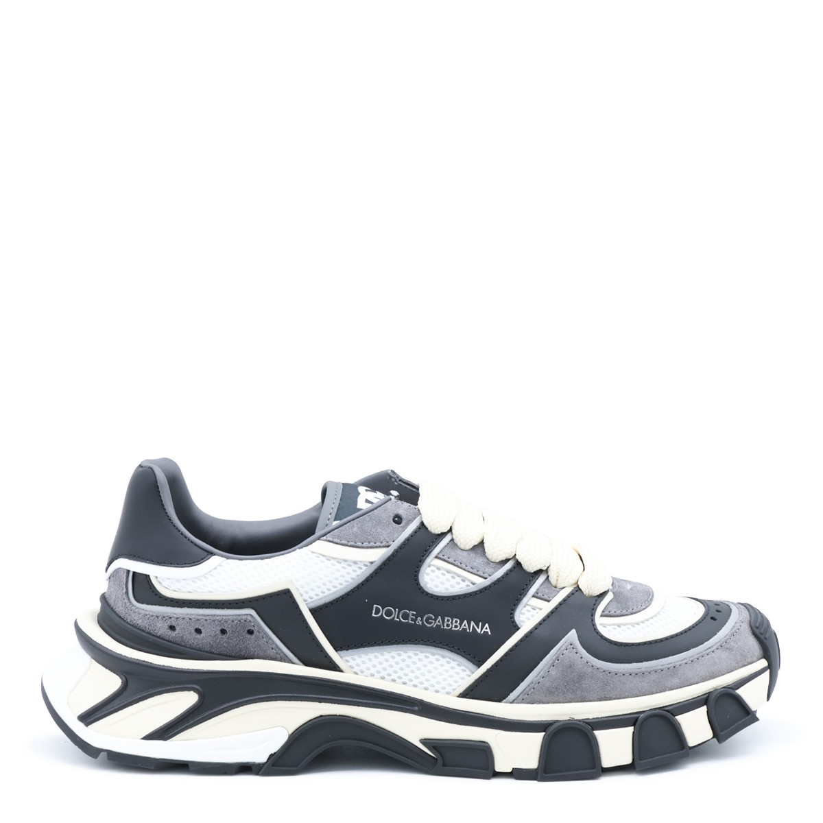 WHITE AND GREY LEATHER SNEAKERS
