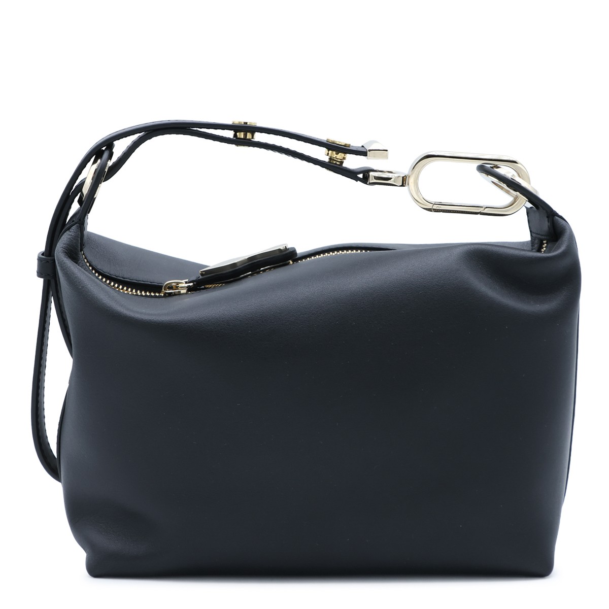 BLACK LEATHER FLO TOP HANDLE BAG