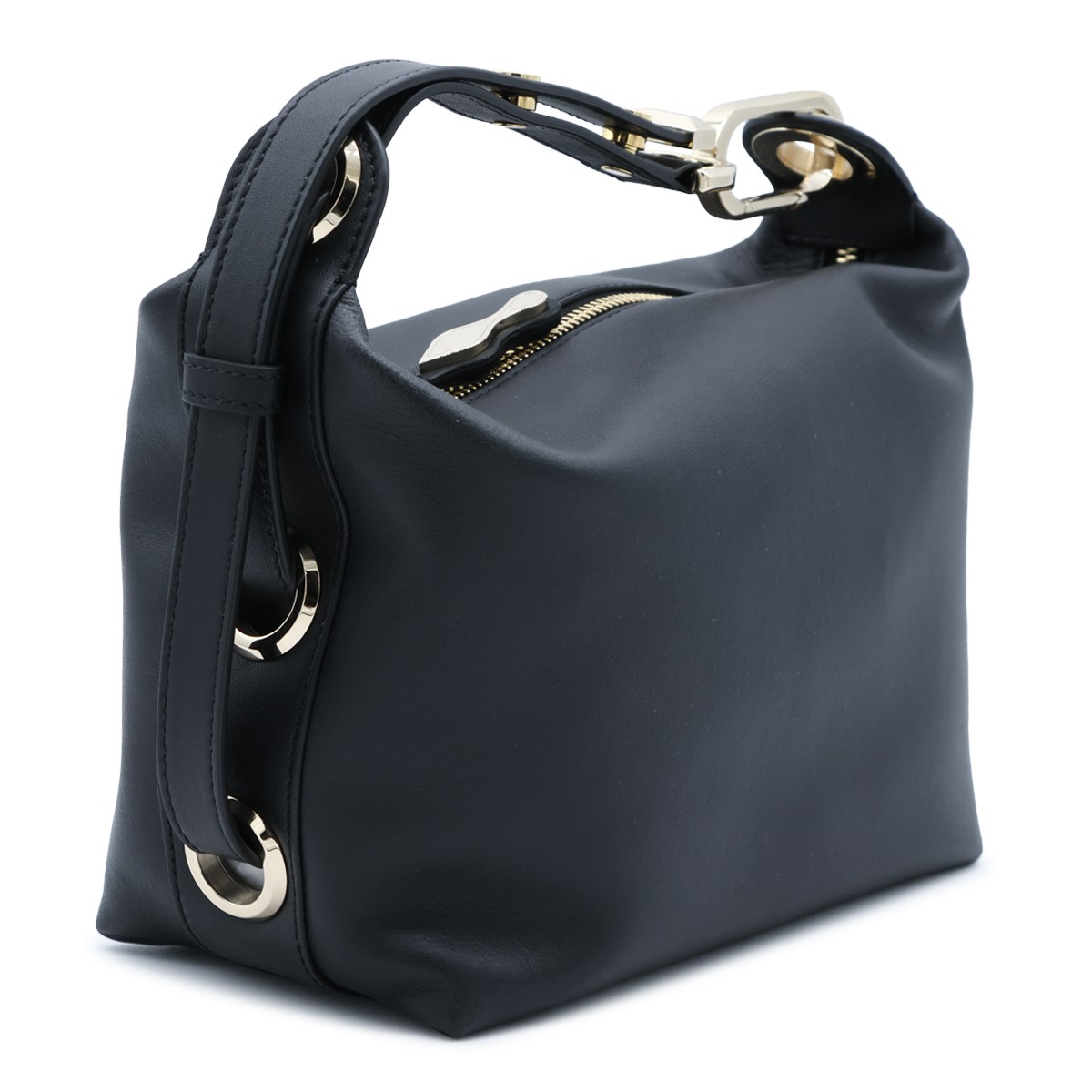 BLACK LEATHER FLO TOP HANDLE BAG