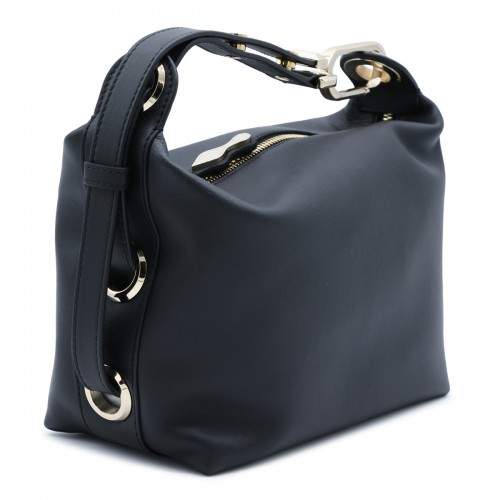 BLACK LEATHER FLO TOP HANDLE BAG