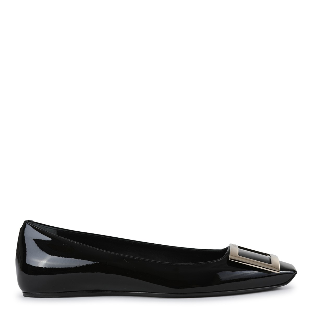 BLACK LEATHER TROMPETTE FLATS