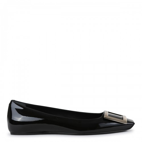 BLACK LEATHER TROMPETTE FLATS