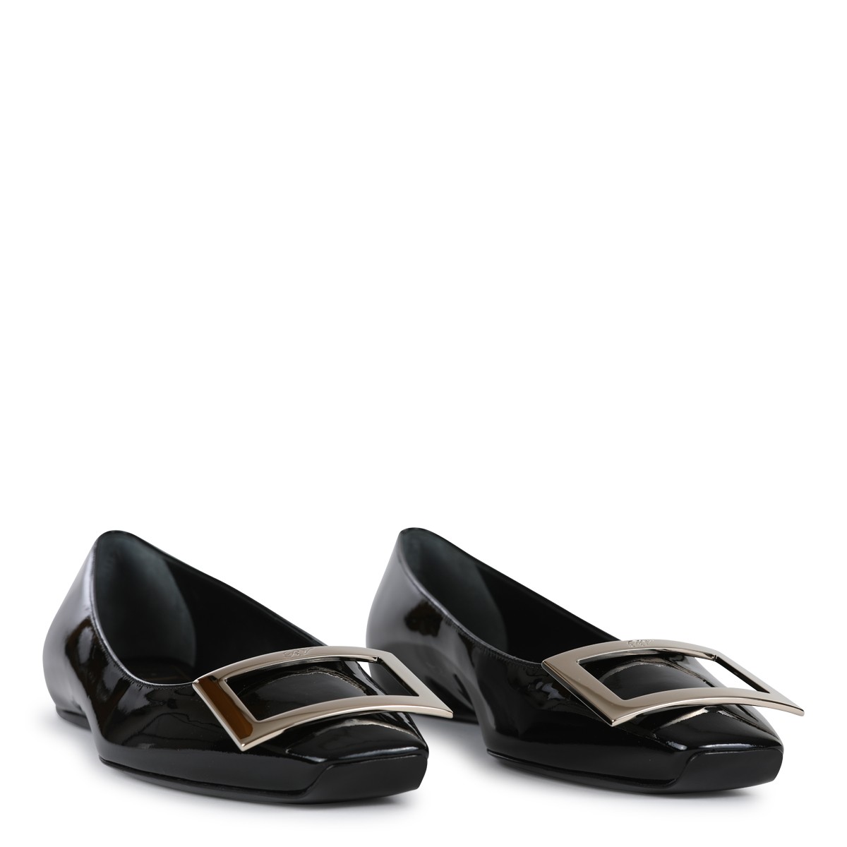 BLACK LEATHER TROMPETTE FLATS