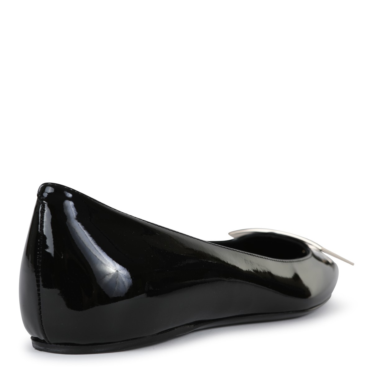 BLACK LEATHER TROMPETTE FLATS