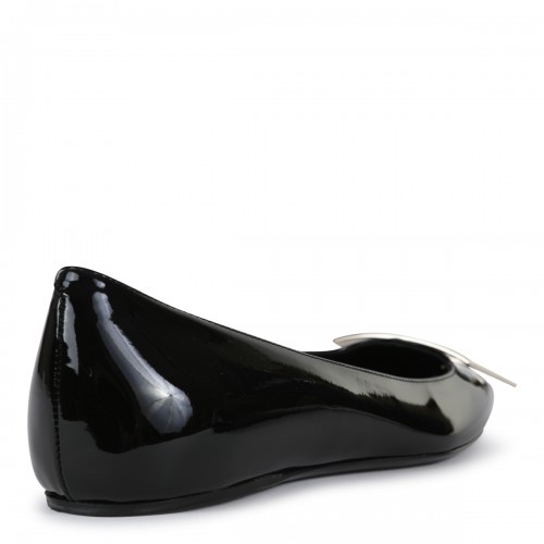 BLACK LEATHER TROMPETTE FLATS