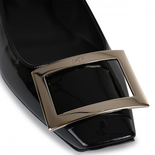 BLACK LEATHER TROMPETTE FLATS