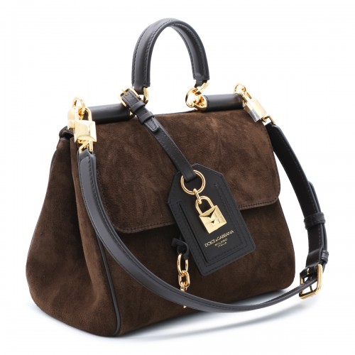BROWN LEATHER TOP HANDLE BAG