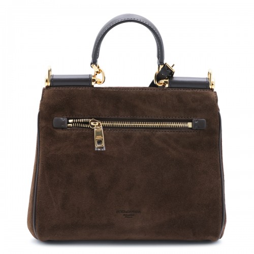 BROWN LEATHER TOP HANDLE BAG