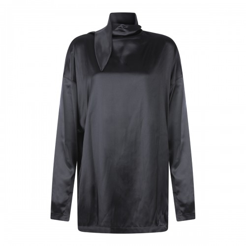 BLACK SILK KNOT COLLAR TOP