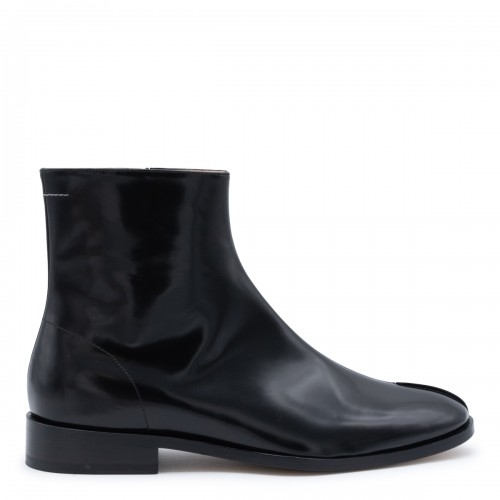 BLACK LEATHER TABI ANKLE BOOTS